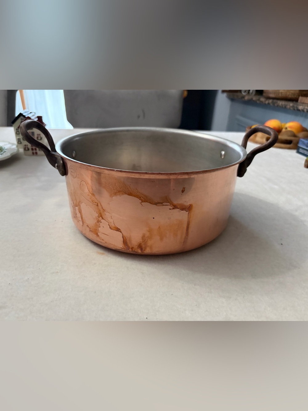 French Copper-Colored Two-Handle Stockpot 10” - Classic Copper Finish need tin